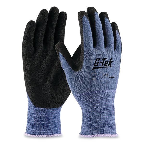 G-Tek GP Nitrile-Coated Nylon Gloves, Large, Blue/Black, Pair, 12PK 34-500/L